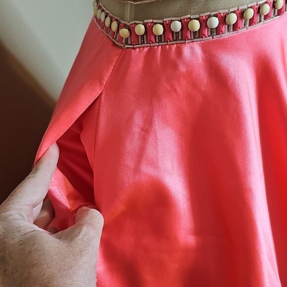 NWT Rachel Allan Neon Coral Beaded Halter A Line Backless Formal Gown 8 - Picture 8 of 15